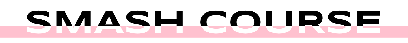 Text: SMASH COURSE, top part written in black, bottom part as a white cutout of a pink background.