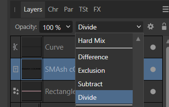 Screenshot of the layer blend menu in Affinity to create the effect in the previous image.